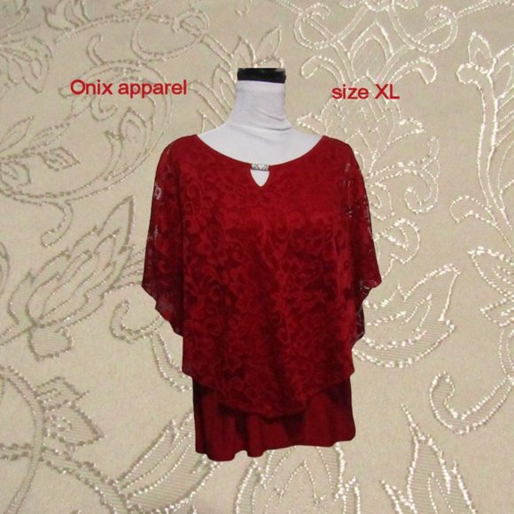 Onix apparel womens blouse size XL sleeveless with lace cape red - Picture 1 of 13